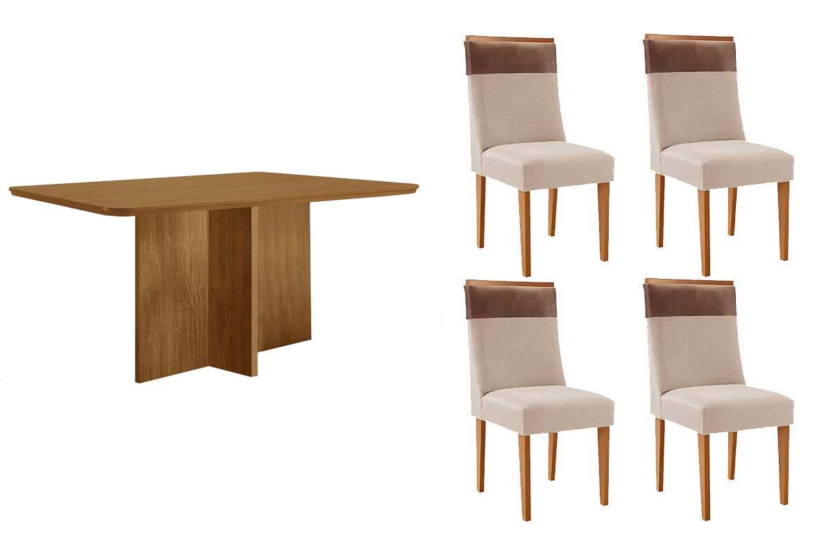 Sala Jantar Mesa Berlim Curvo 120cm + 4 Cadeiras Jaspe - Rufato