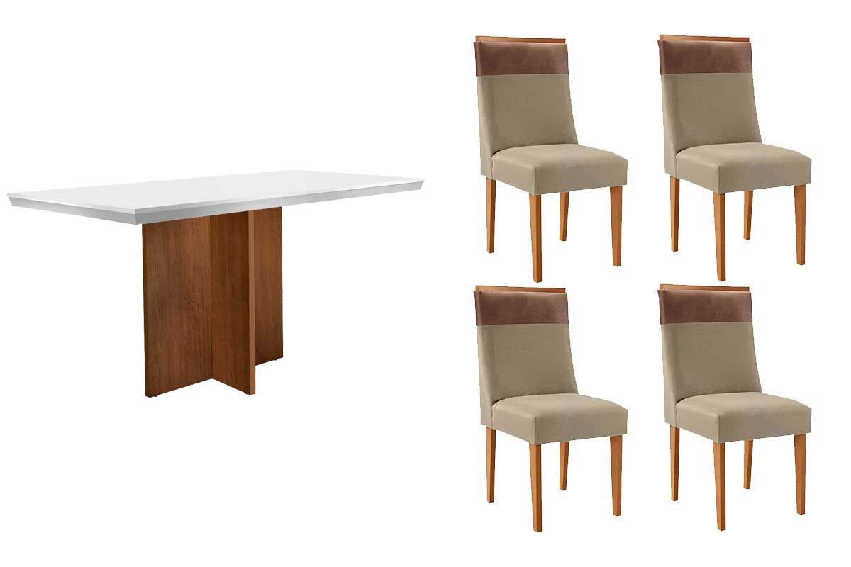 Sala Jantar Mesa Berlim Curvo 120cm + 4 Cadeiras Jaspe - Rufato