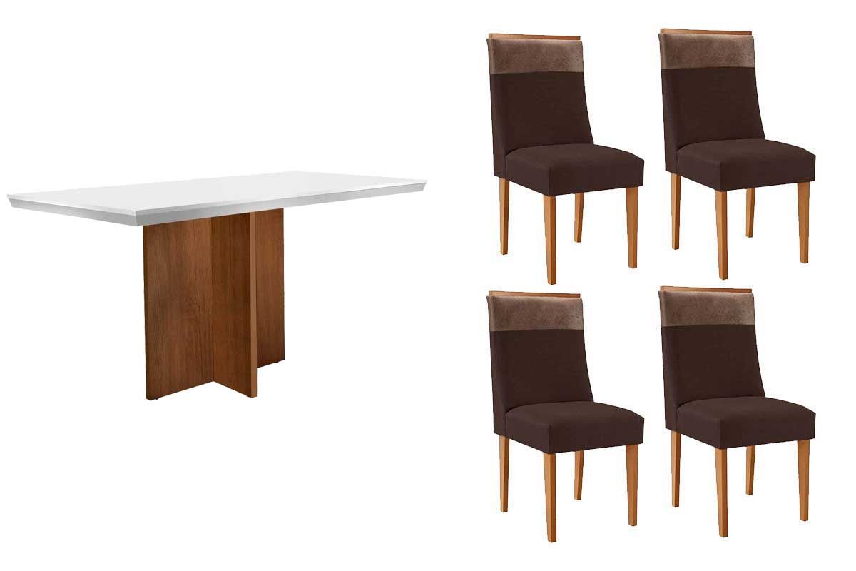 Sala Jantar Mesa Berlim Curvo 120cm + 4 Cadeiras Jaspe - Rufato