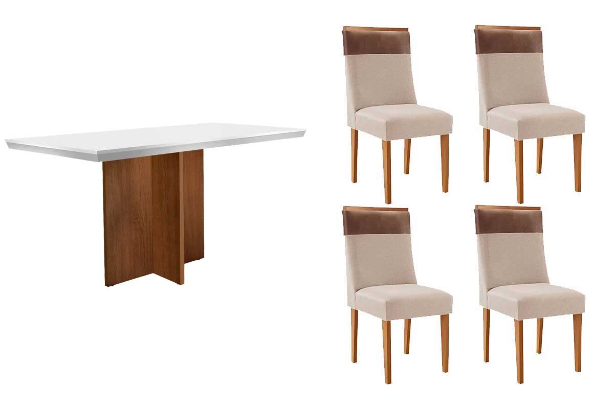 Sala Jantar Mesa Berlim Curvo 120cm + 4 Cadeiras Jaspe - Rufato