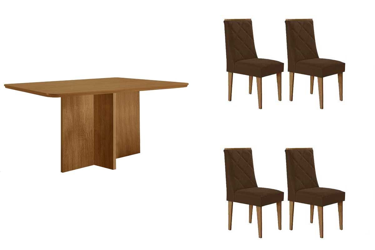 Sala Jantar Mesa Berlim Curvo 120cm e 4 Cadeiras Pietá - Rufato