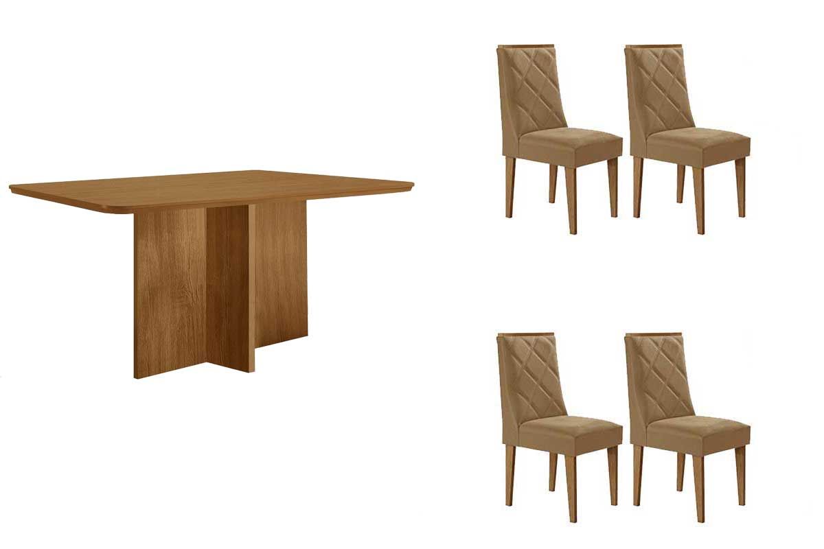 Sala Jantar Mesa Berlim Curvo 120cm e 4 Cadeiras Pietá - Rufato