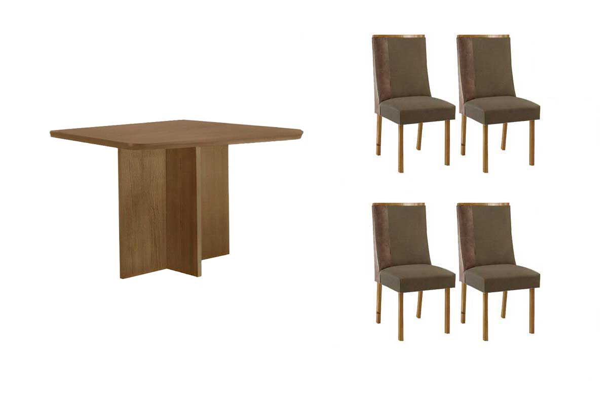 Sala Jantar Mesa Berlim Curvo 90cm + 4 Cadeiras Tilia - Rufato