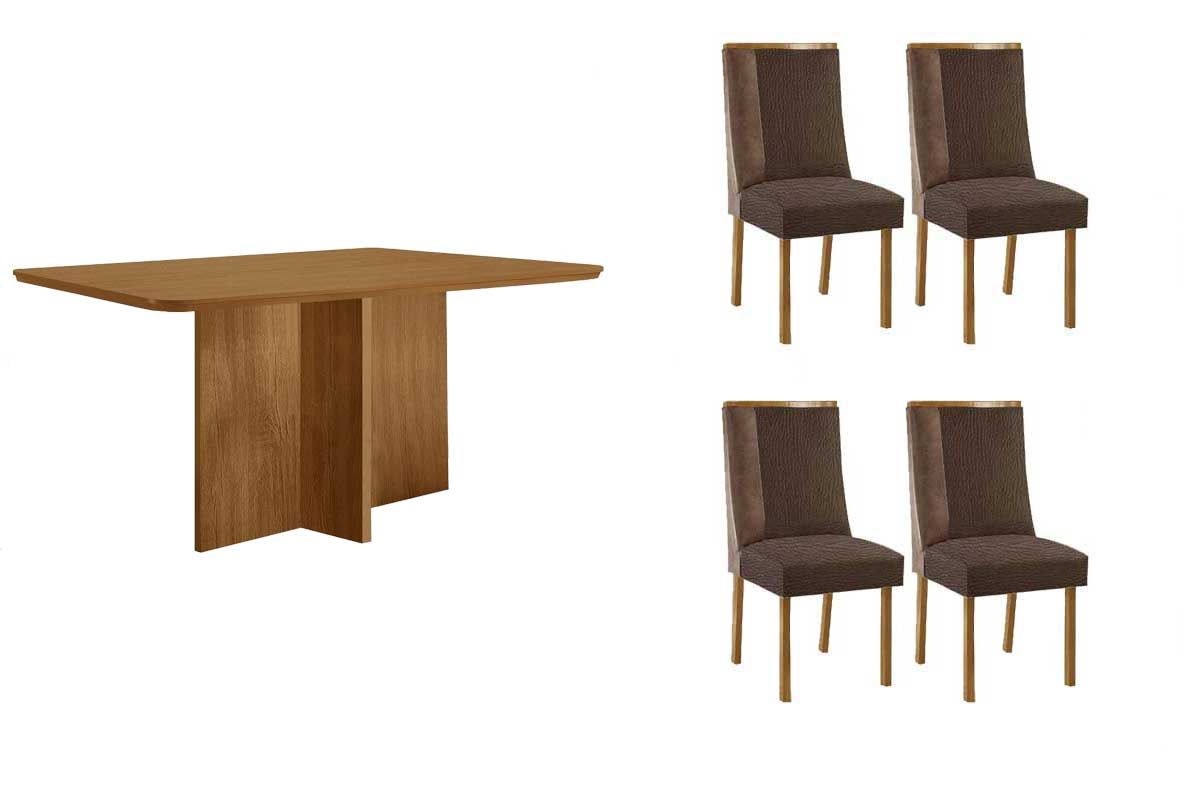 Sala Jantar Mesa Berlim Curvo 120cm + 4 Cadeiras Tilia - Rufato