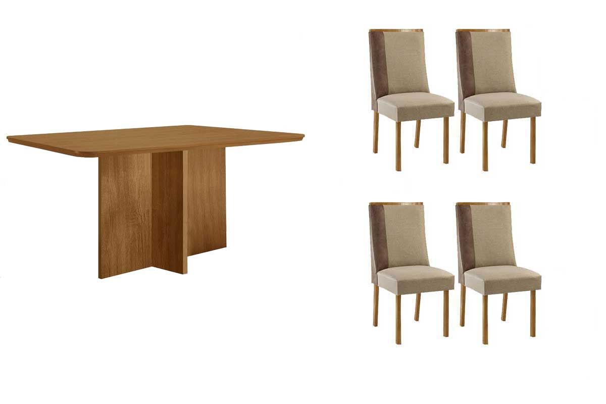 Sala Jantar Mesa Berlim Curvo 120cm + 4 Cadeiras Tilia - Rufato