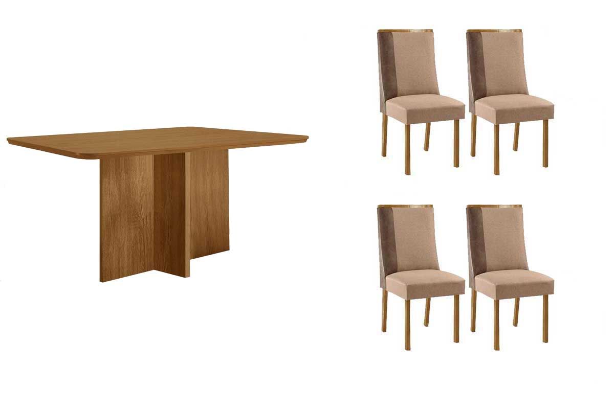 Sala Jantar Mesa Berlim Curvo 120cm + 4 Cadeiras Tilia - Rufato