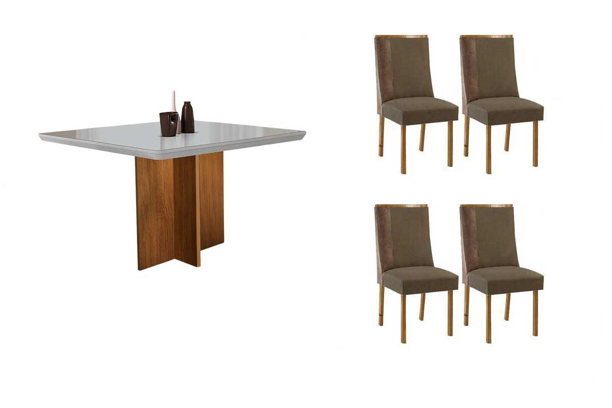 Sala Jantar Mesa Berlim Curvo 90cm + 4 Cadeiras Tilia - Rufato