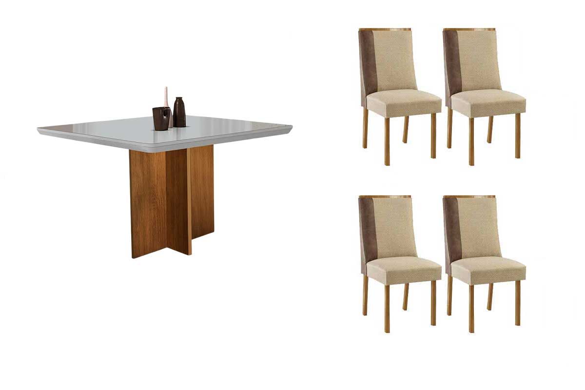 Sala Jantar Mesa Berlim Curvo 90cm + 4 Cadeiras Tilia - Rufato