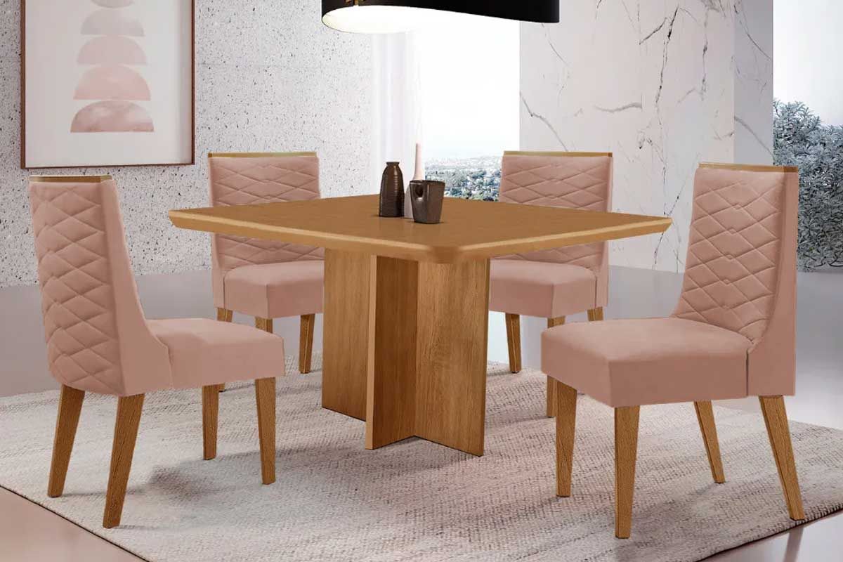 Sala Jantar Mesa Berlim Curvo 90cm + 4 Cadeiras Dafne - Rufato