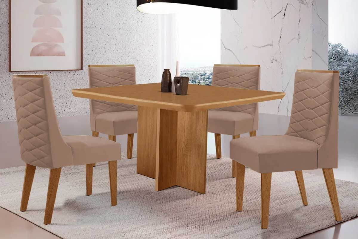 Sala Jantar Mesa Berlim Curvo 90cm + 4 Cadeiras Dafne - Rufato