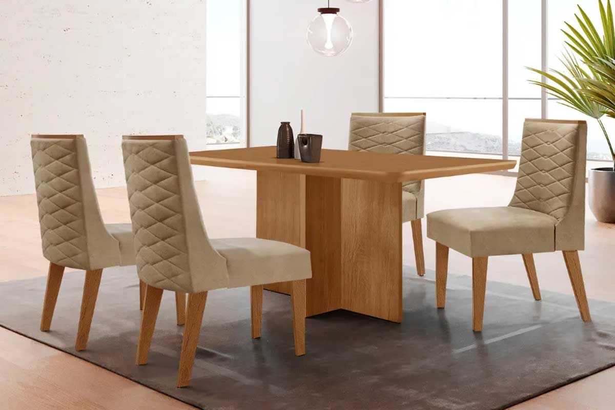 Sala Jantar Mesa Berlim Curvo 120cm + 4 Cadeiras Dafne - Rufato