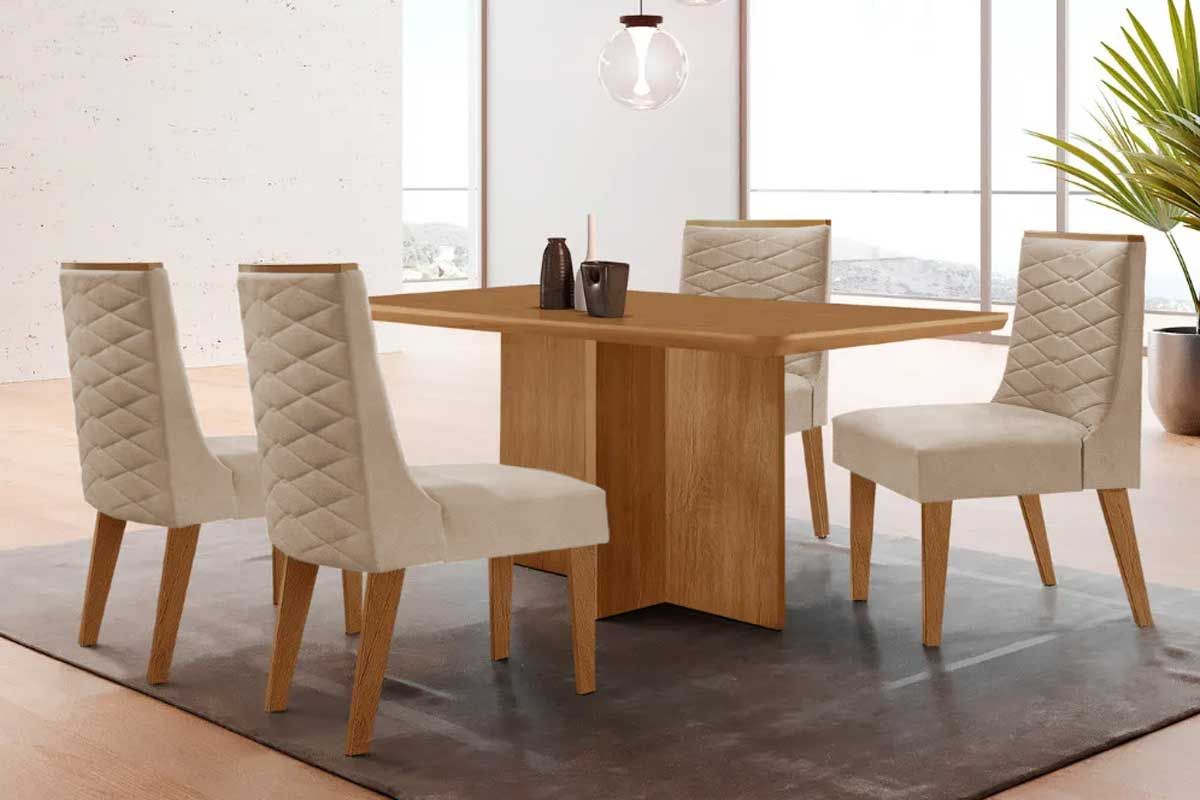 Sala Jantar Mesa Berlim Curvo 120cm + 4 Cadeiras Dafne - Rufato