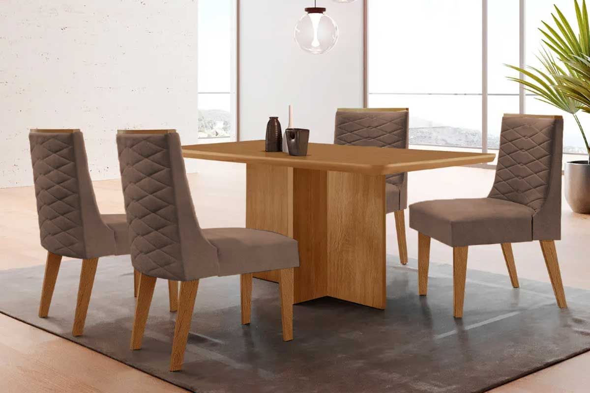 Sala Jantar Mesa Berlim Curvo 120cm + 4 Cadeiras Dafne - Rufato