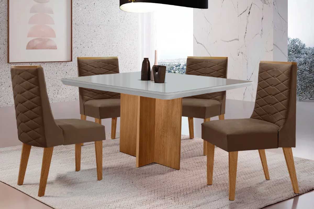 Sala Jantar Mesa Berlim Curvo 90cm + 4 Cadeiras Dafne - Rufato