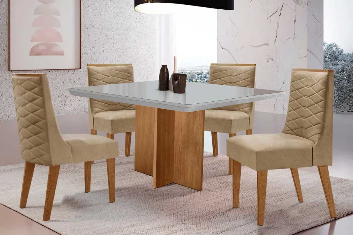 Sala Jantar Mesa Berlim Curvo 90cm + 4 Cadeiras Dafne - Rufato