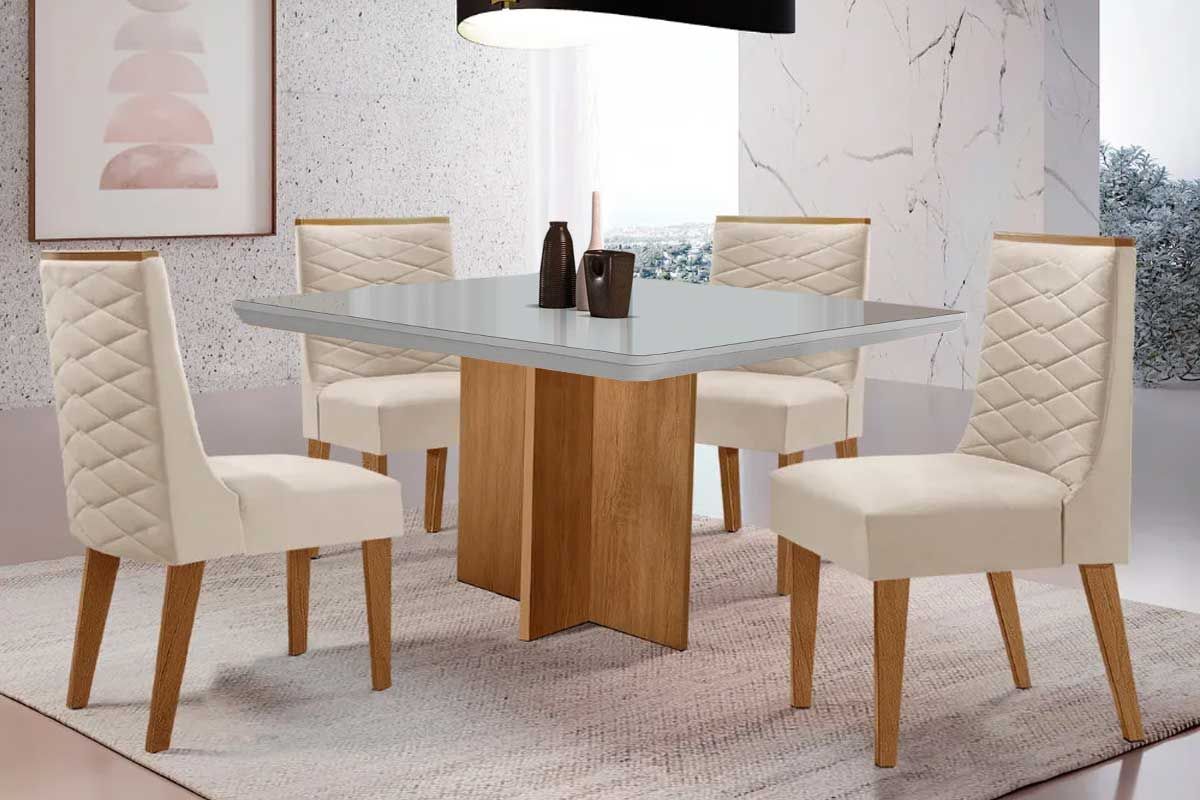 Sala Jantar Mesa Berlim Curvo 90cm + 4 Cadeiras Dafne - Rufato