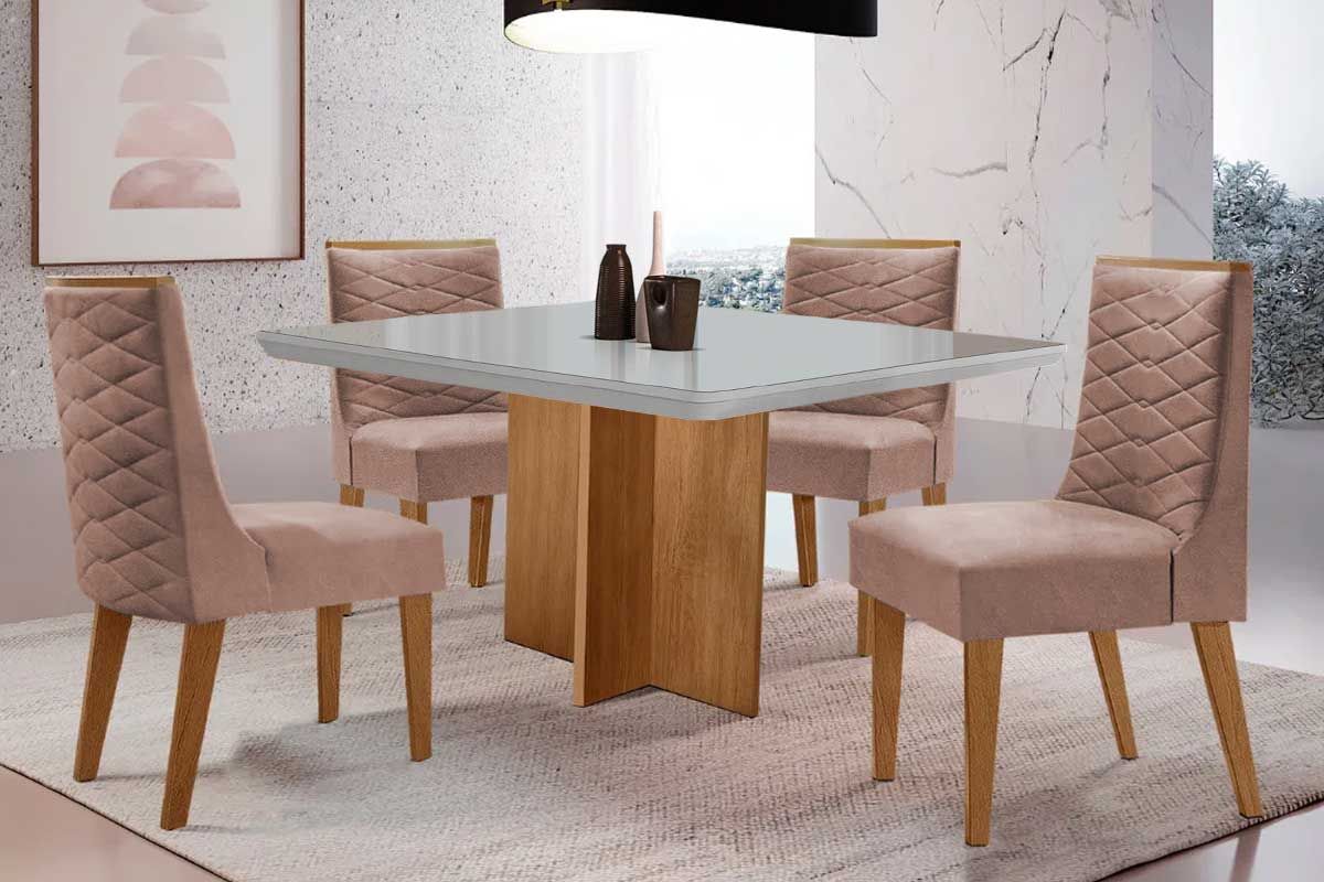 Sala Jantar Mesa Berlim Curvo 90cm + 4 Cadeiras Dafne - Rufato