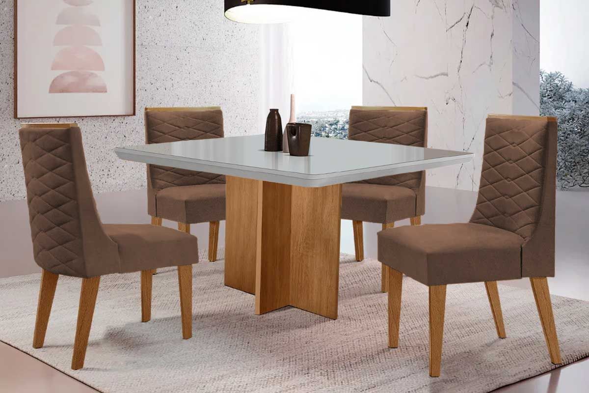 Sala Jantar Mesa Berlim Curvo 90cm + 4 Cadeiras Dafne - Rufato