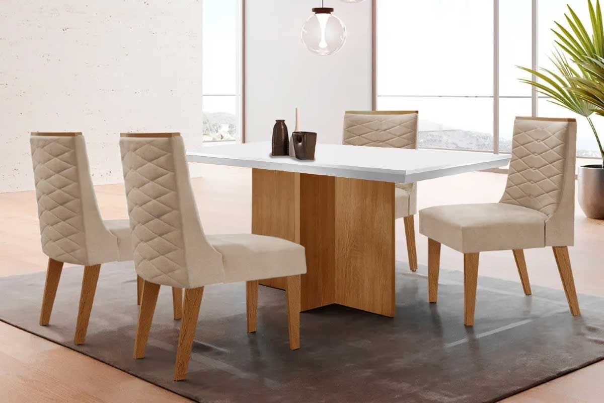 Sala Jantar Mesa Berlim Curvo 120cm + 4 Cadeiras Dafne - Rufato