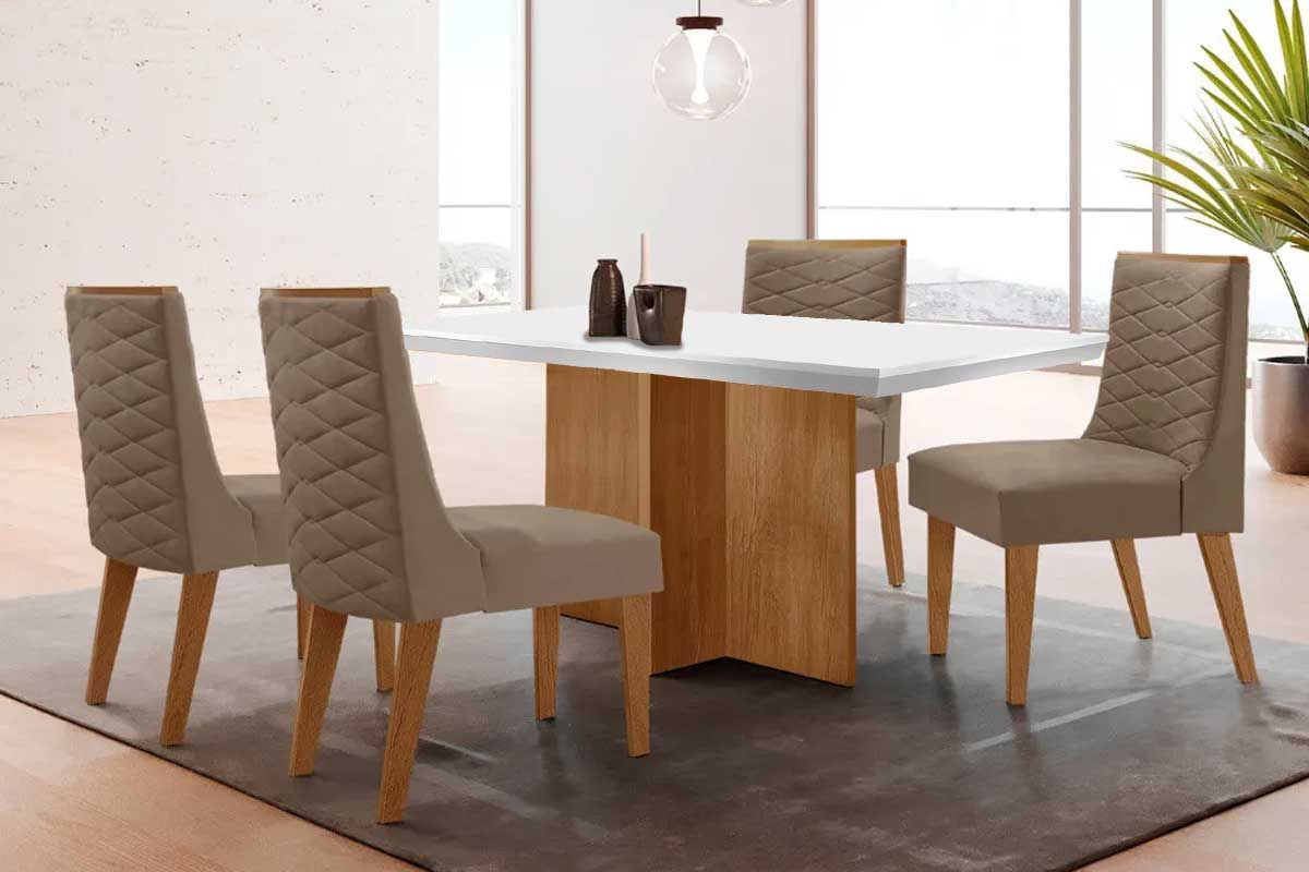 Sala Jantar Mesa Berlim Curvo 120cm + 4 Cadeiras Dafne - Rufato