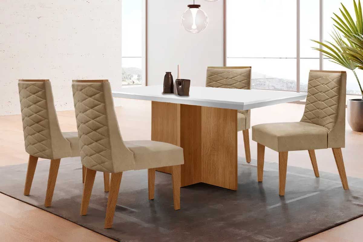 Sala Jantar Mesa Berlim Curvo 120cm + 4 Cadeiras Dafne - Rufato