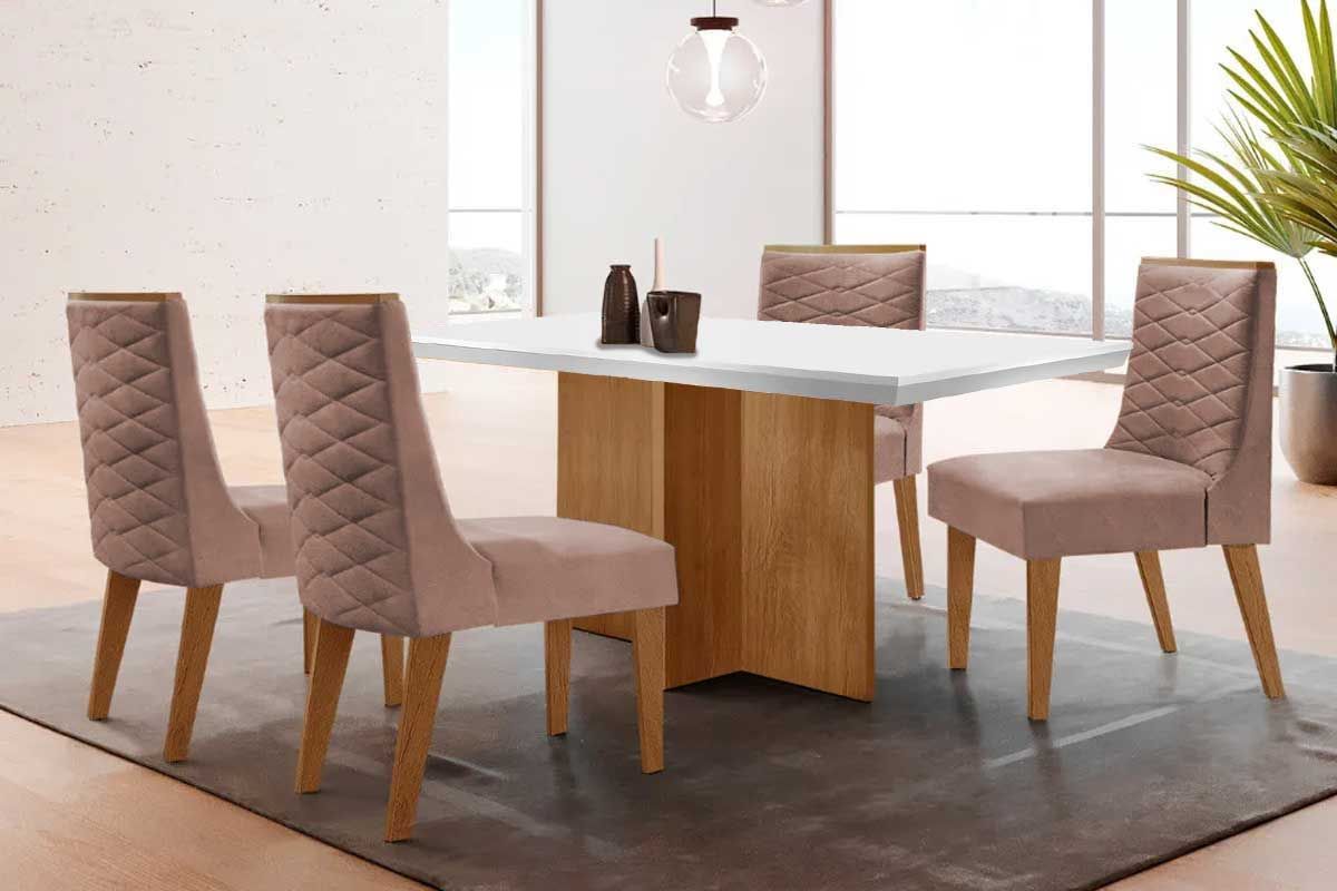 Sala Jantar Mesa Berlim Curvo 120cm + 4 Cadeiras Dafne - Rufato