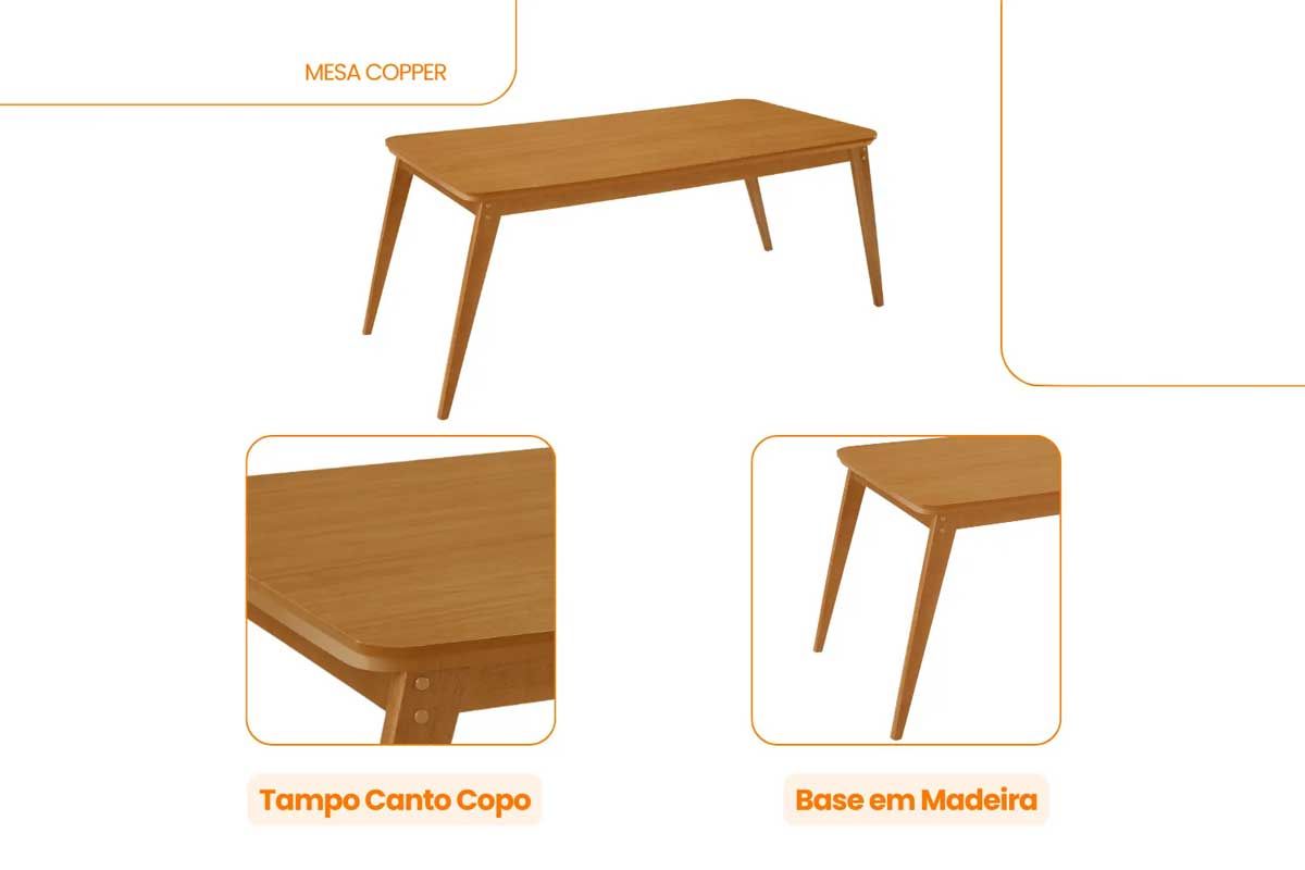Mesa Jantar Havana Madeira c/Tampo Madeirado Curvo 180cm Rufato