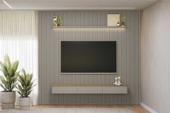 Home p/ TV até 100 Pol Modular 3.0 Ripado c/3 Porta. 1 Prat. 2,97x2,50cm Linea Brasil