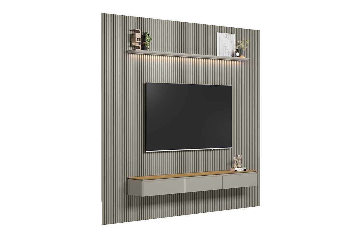Home p/ TV até 100 Pol Modular 3.0 Ripado c/3 Porta. 1 Prat. 2,97x2,50cm Linea Brasil