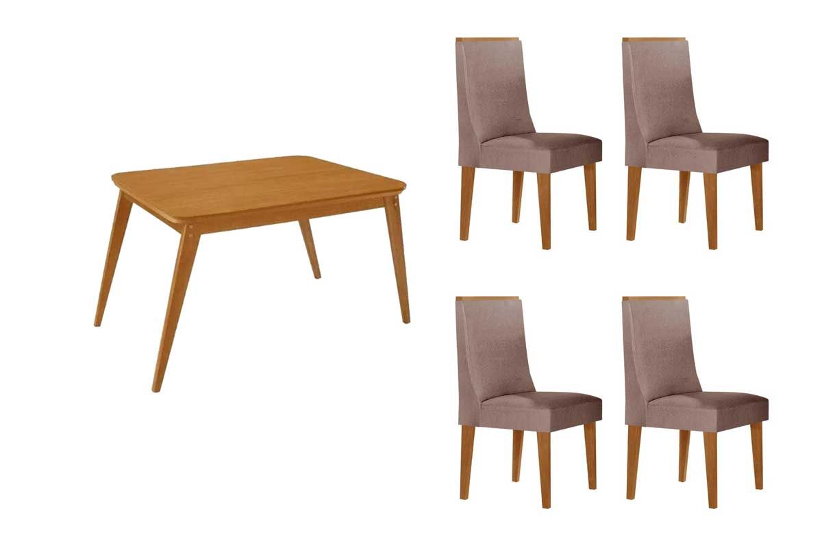 Sala Jantar Mesa Havana Curvo 120cm + 4 Cadeiras Dakota - Rufato