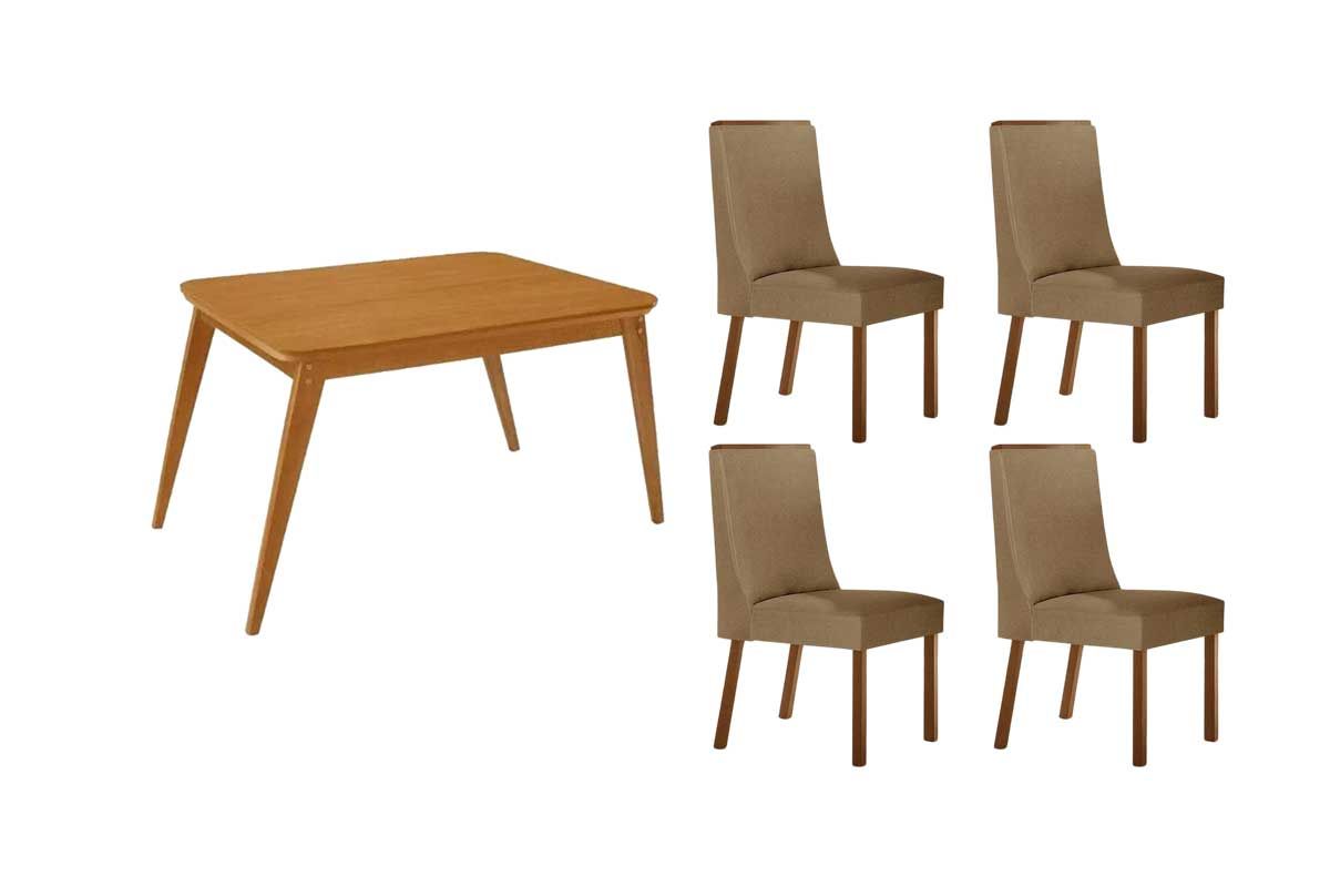 Sala Jantar Mesa Havana Curvo 120cm + 4 Cadeiras Dakota - Rufato
