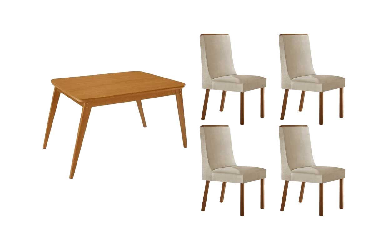 Sala Jantar Mesa Havana Curvo 120cm + 4 Cadeiras Dakota - Rufato