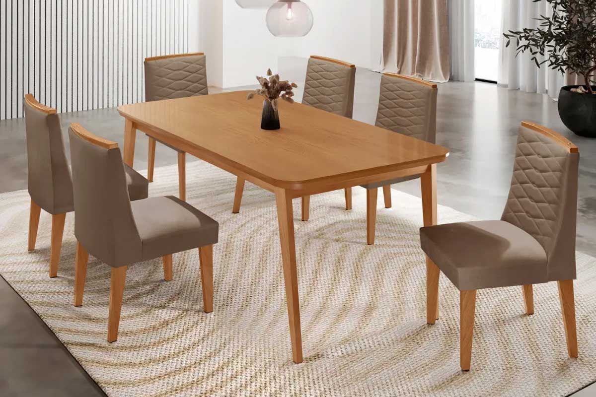 Sala Jantar Mesa Havana Curvo 180cm + 6 Cadeiras Maldivas - Rufato