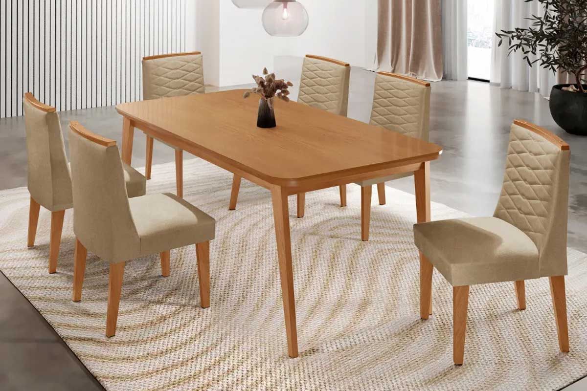 Sala Jantar Mesa Havana Curvo 180cm + 6 Cadeiras Maldivas - Rufato