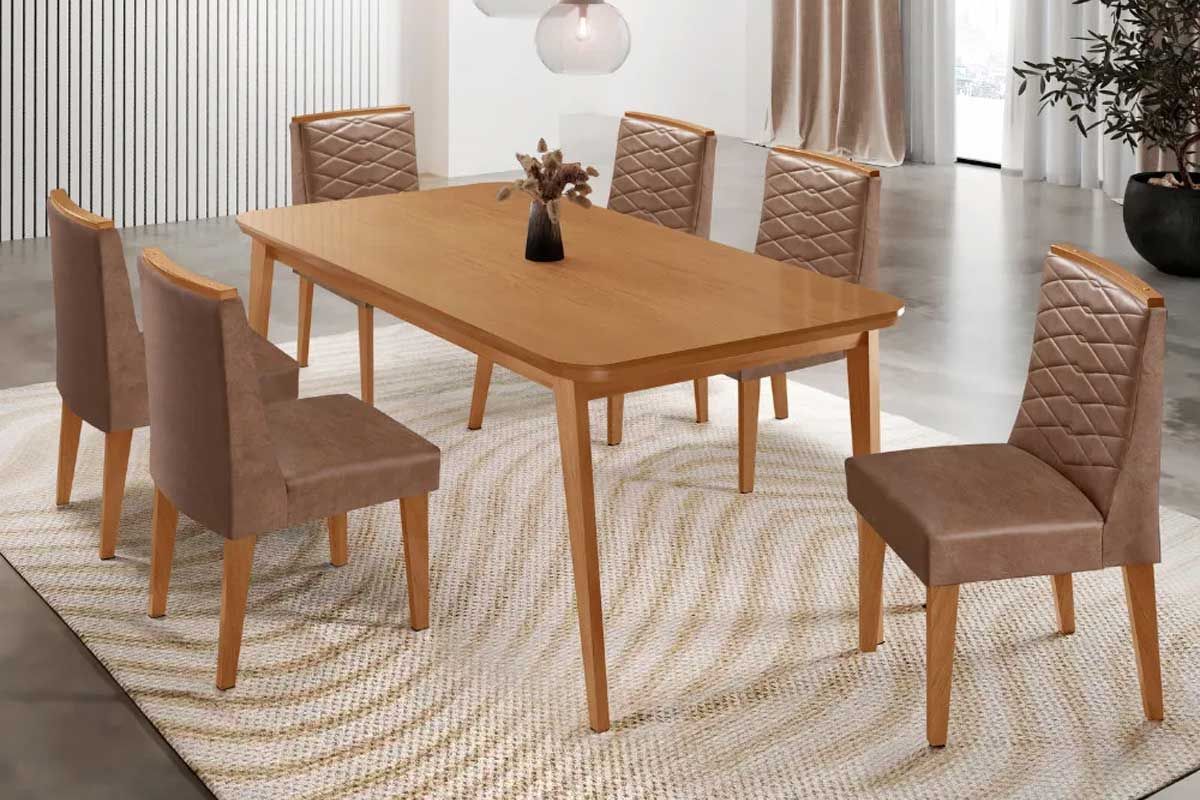 Sala Jantar Mesa Havana Curvo 180cm + 6 Cadeiras Maldivas - Rufato