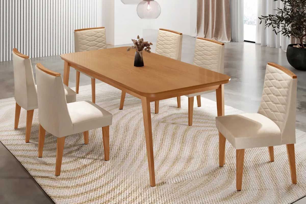 Sala Jantar Mesa Havana Curvo 180cm + 6 Cadeiras Maldivas - Rufato