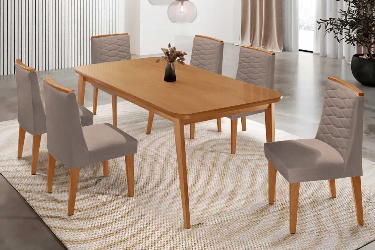 Sala Jantar Mesa Havana Curvo 180cm + 6 Cadeiras Maldivas - Rufato