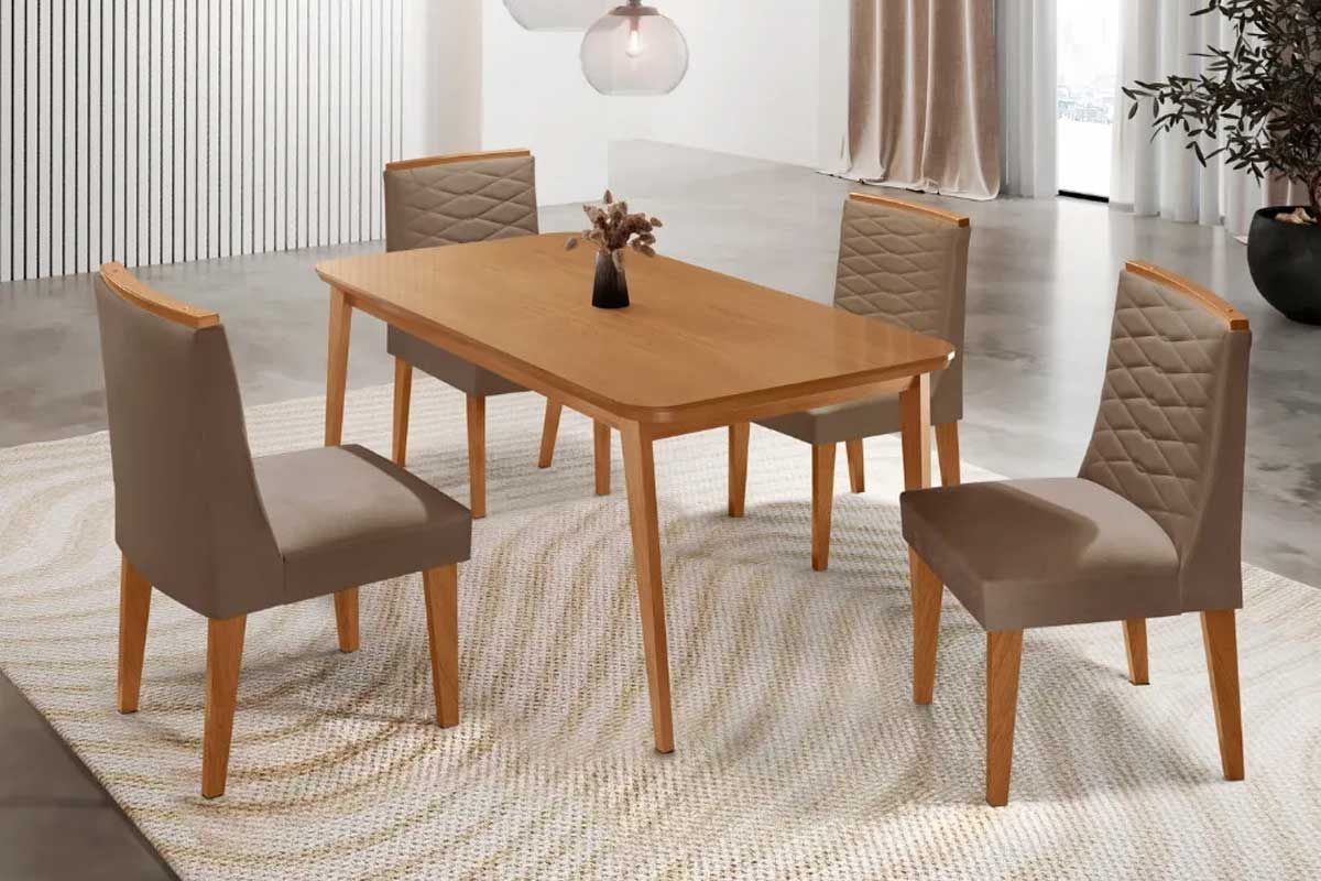 Sala Jantar Mesa Havana Curvo 120cm + 4 Cadeiras Maldivas - Rufato