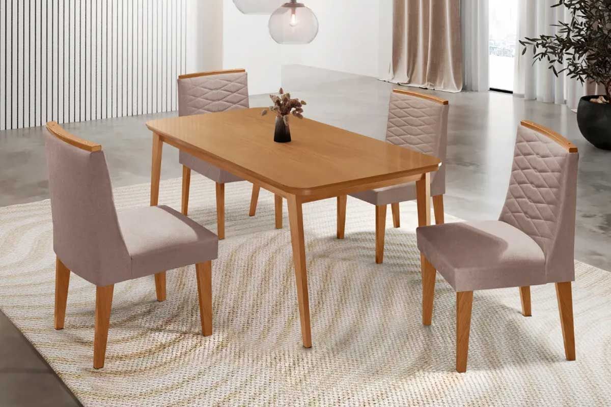 Sala Jantar Mesa Havana Curvo 120cm + 4 Cadeiras Maldivas - Rufato