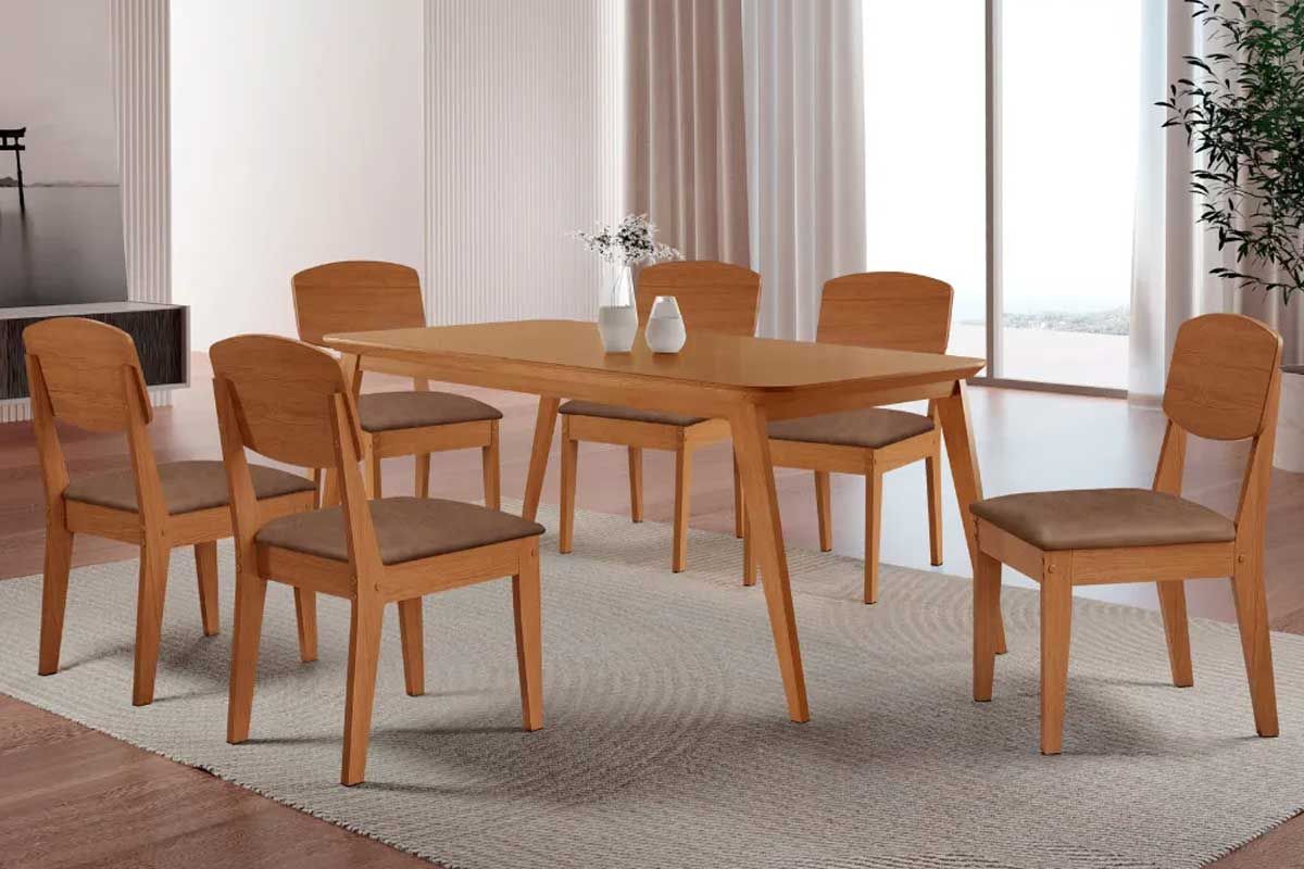 Sala Jantar Mesa Havana Curvo 180cm + 6 Cadeiras Havana - Rufato