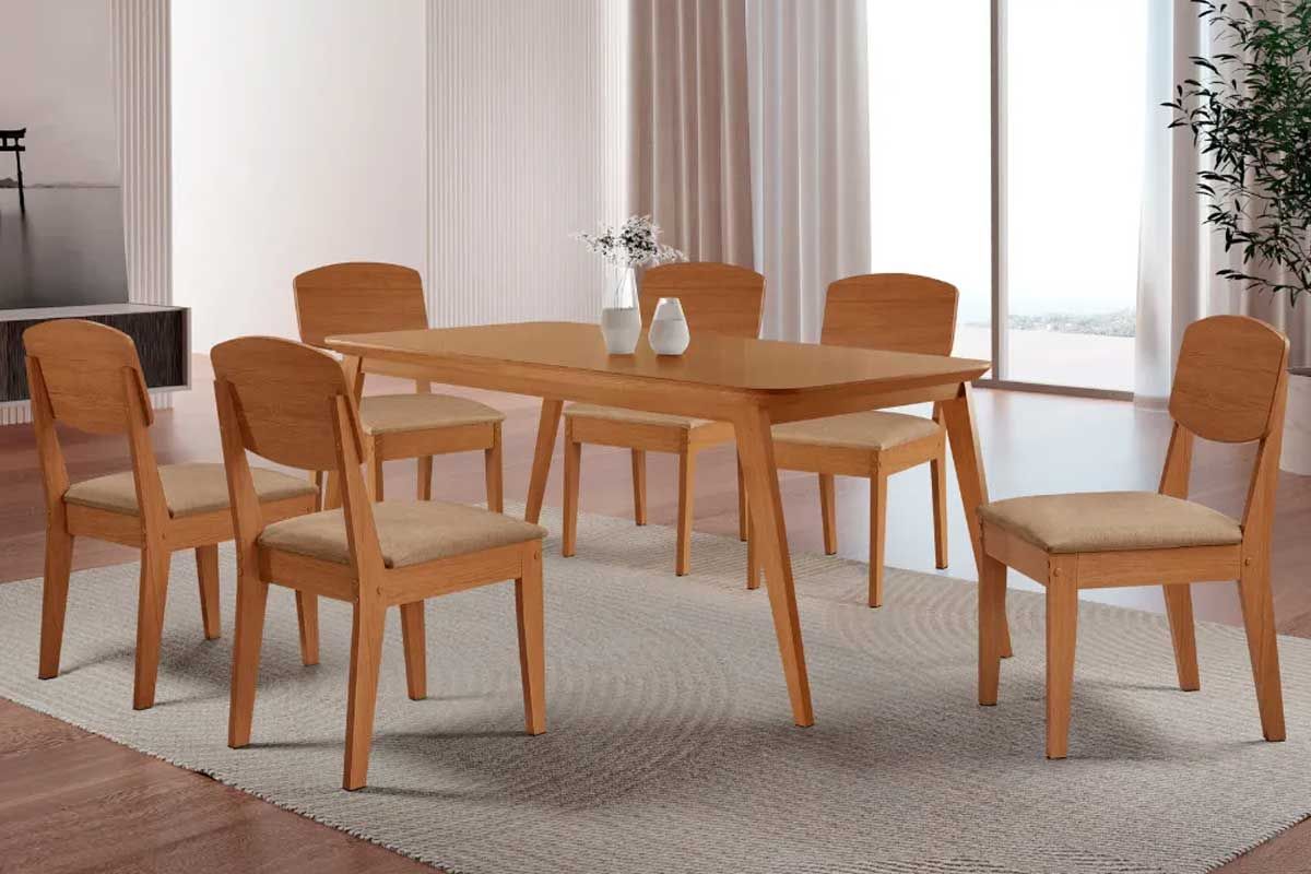 Sala Jantar Mesa Havana Curvo 180cm + 6 Cadeiras Havana - Rufato