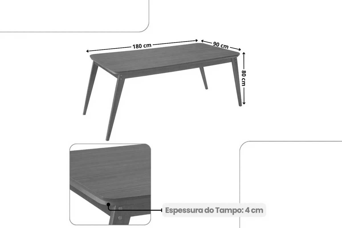 Sala Jantar Mesa Havana Curvo 180cm + 6 Cadeiras Havana - Rufato