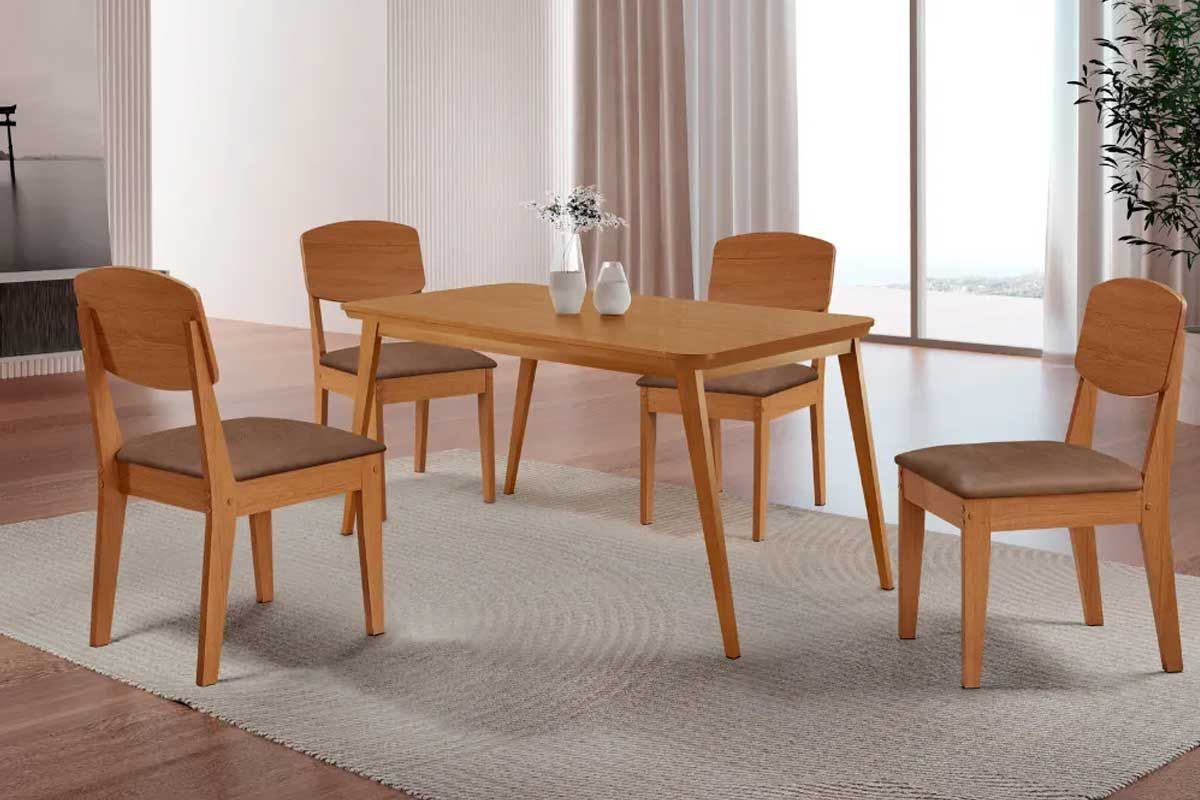 Sala Jantar Mesa Havana Curvo 120cm + 4 Cadeiras Havana - Rufato