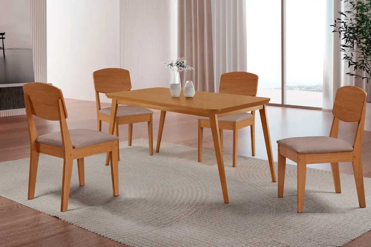 Sala Jantar Mesa Havana Curvo 120cm + 4 Cadeiras Havana - Rufato