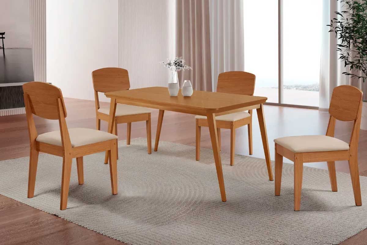 Sala Jantar Mesa Havana Curvo 120cm + 4 Cadeiras Havana - Rufato