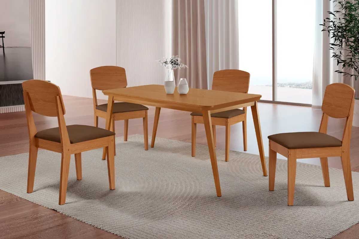 Sala Jantar Mesa Havana Curvo 120cm + 4 Cadeiras Havana - Rufato