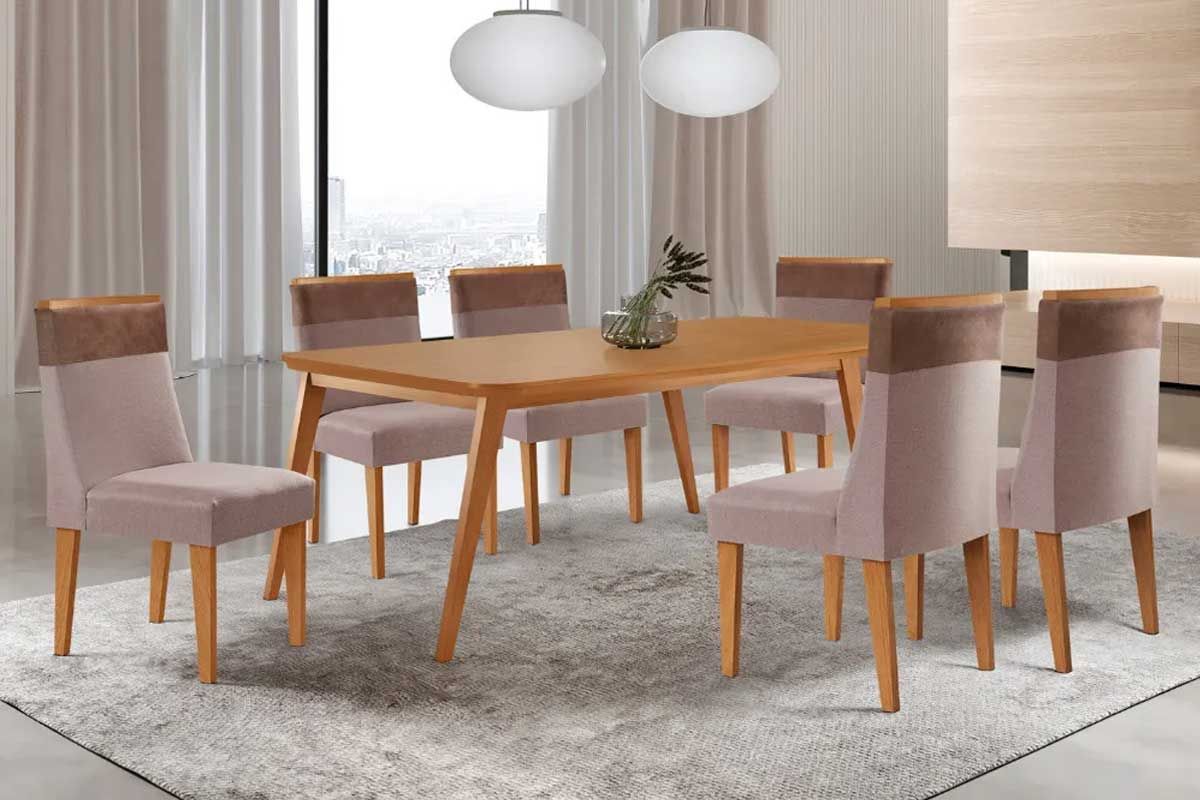 Sala Jantar Mesa Havana Curvo 180cm + 6 Cadeiras Jaspe - Rufato