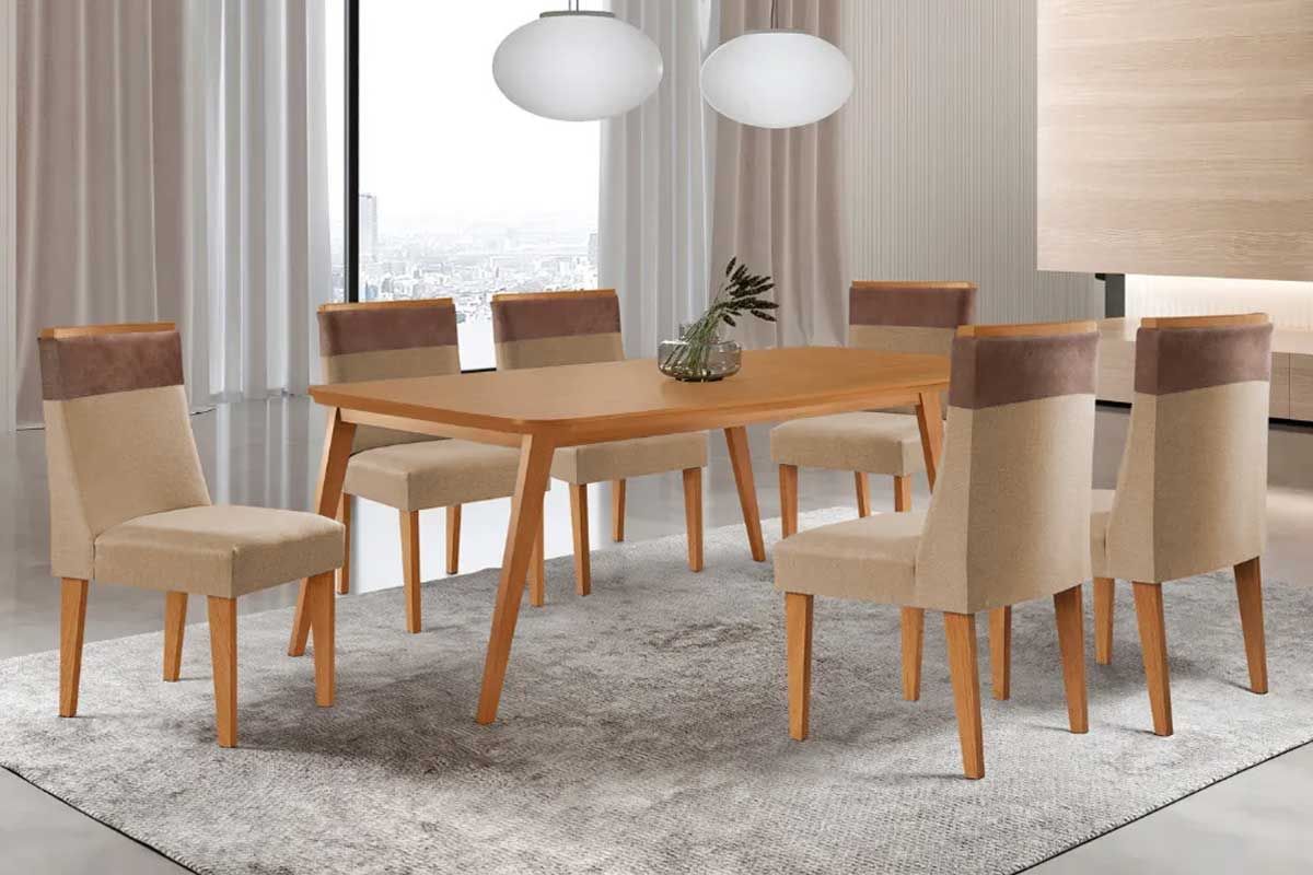 Sala Jantar Mesa Havana Curvo 180cm + 6 Cadeiras Jaspe - Rufato