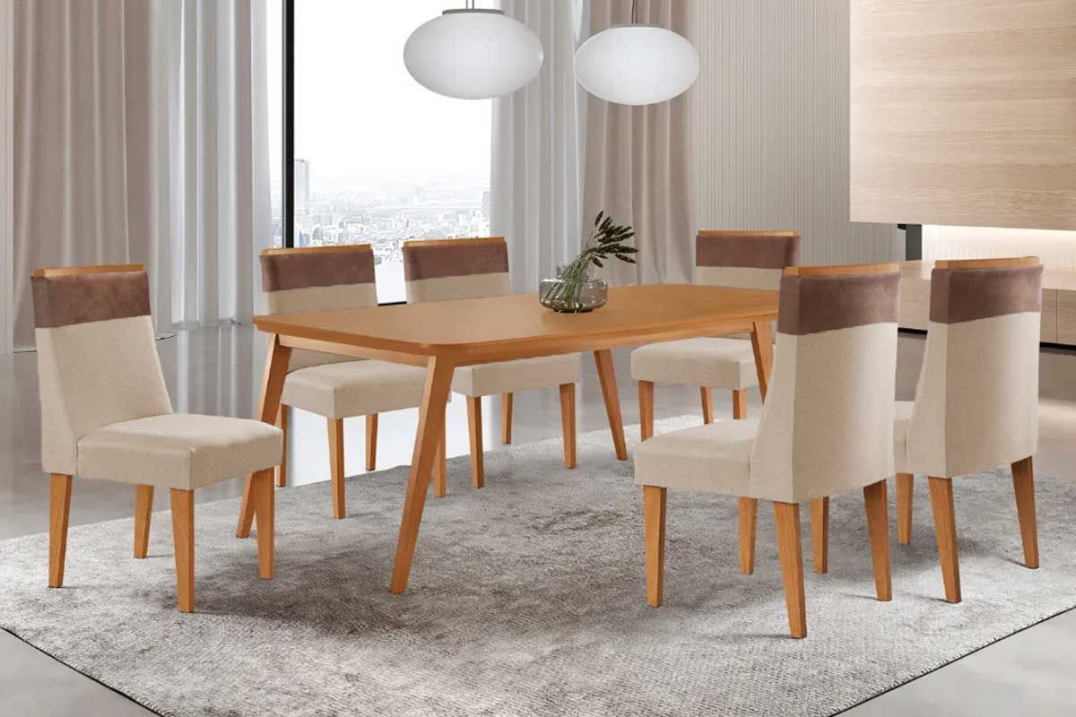 Sala Jantar Mesa Havana Curvo 180cm + 6 Cadeiras Jaspe - Rufato