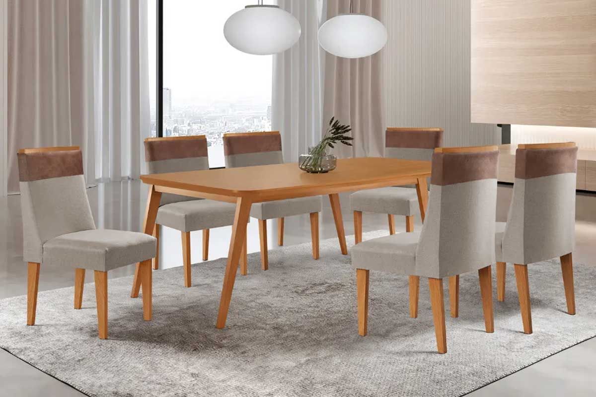 Sala Jantar Mesa Havana Curvo 180cm + 6 Cadeiras Jaspe - Rufato